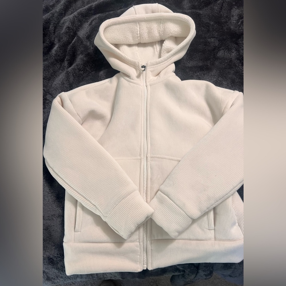 Zella Girls Cream Ribbed Hooded Zip-Up Sweatshirt/ jacket